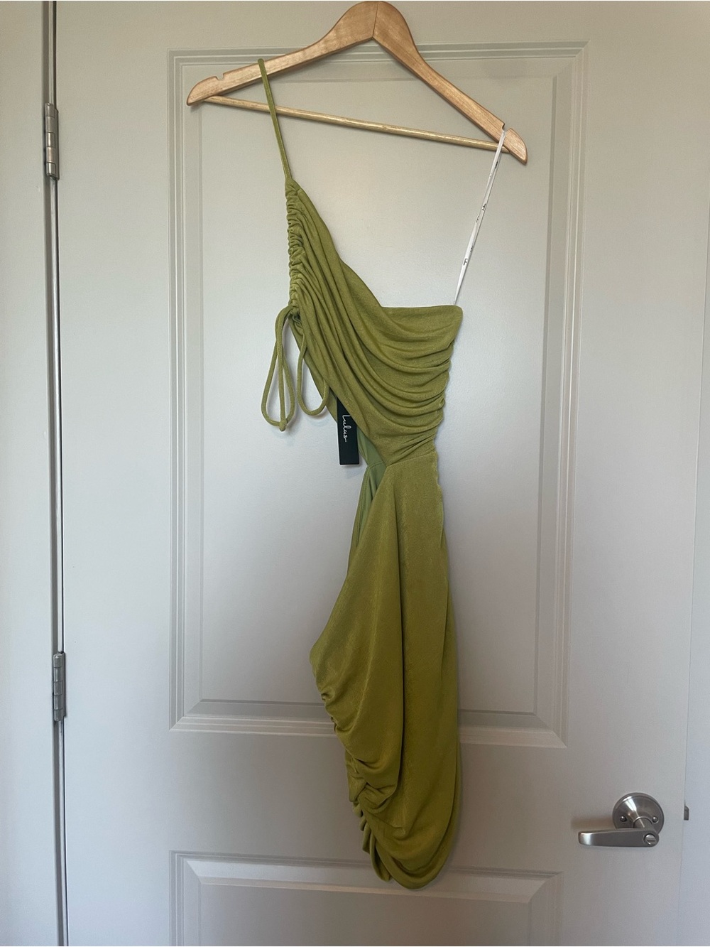 Lulu's Olive Green Cropped Asymmetrical One-Shoulder Dress